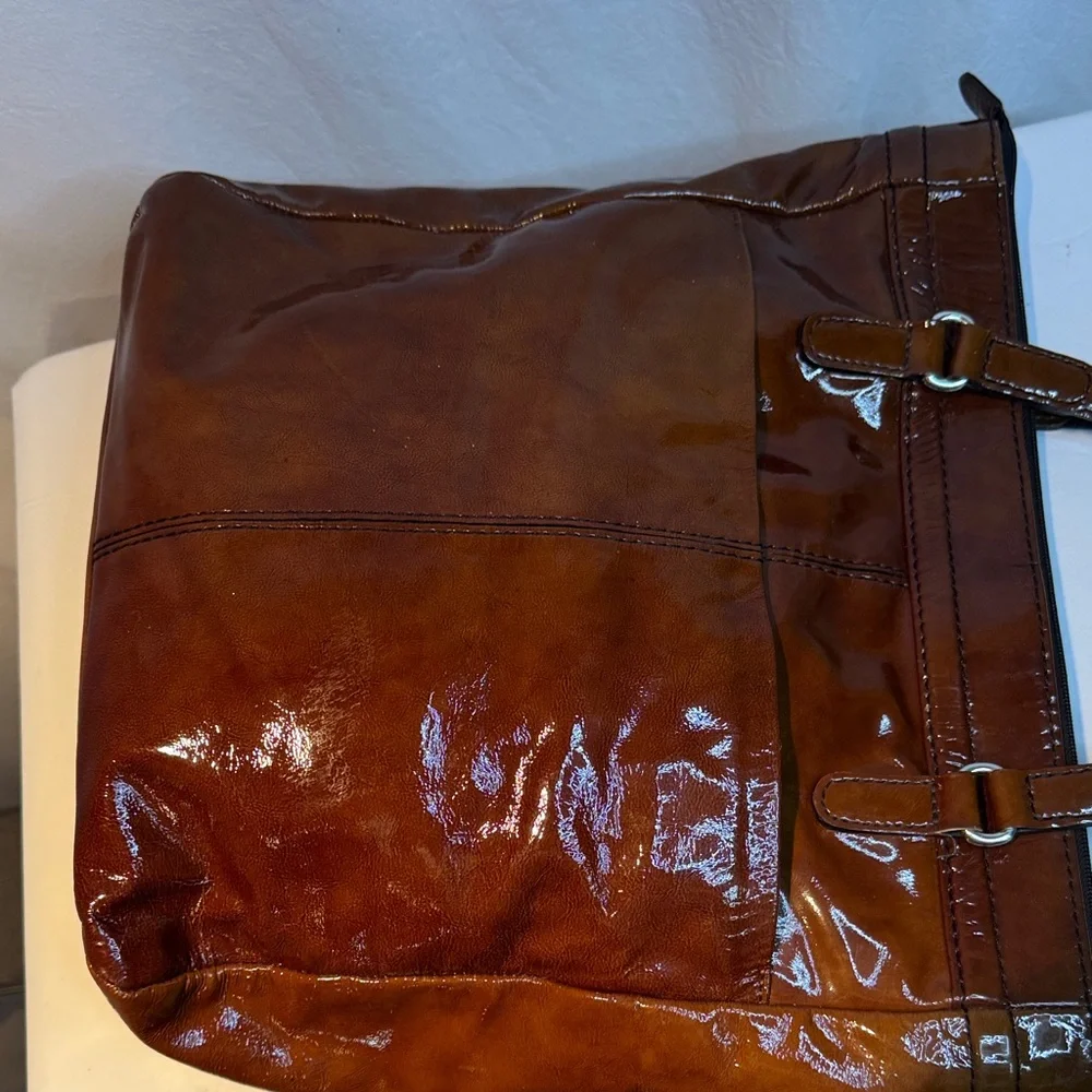 Brighton Shiny Brown Leather Tote